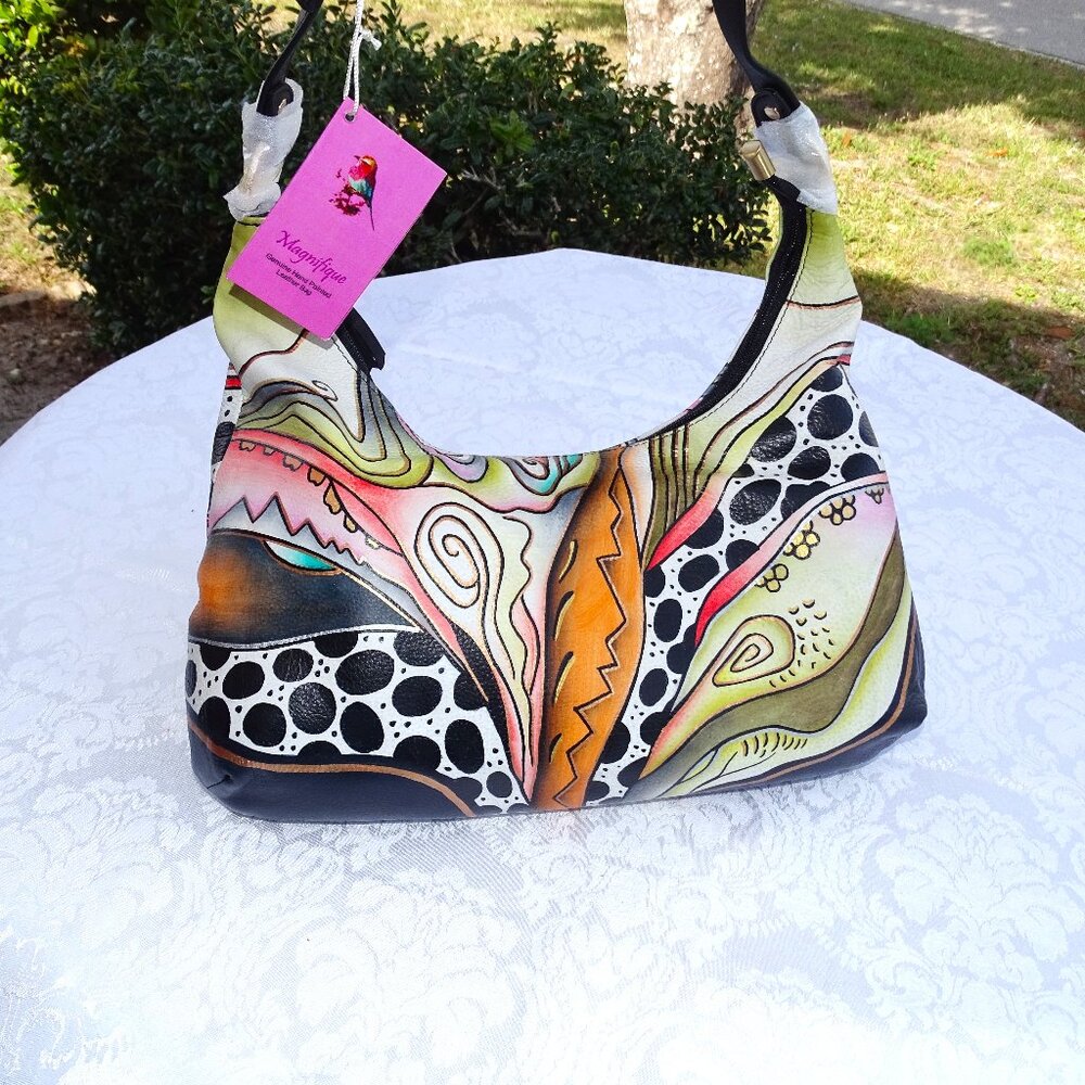 Leather Handbag Hand Painted by Magnifique 15" x 8 1/2"
